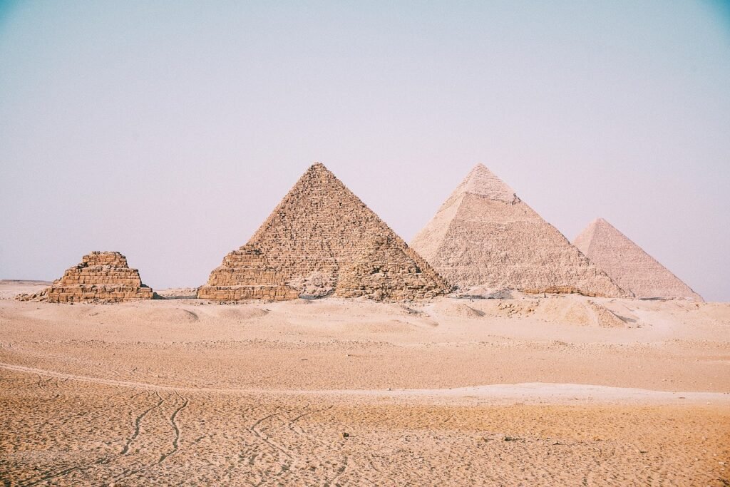 pyramids, desert, nature, landmark, egypt